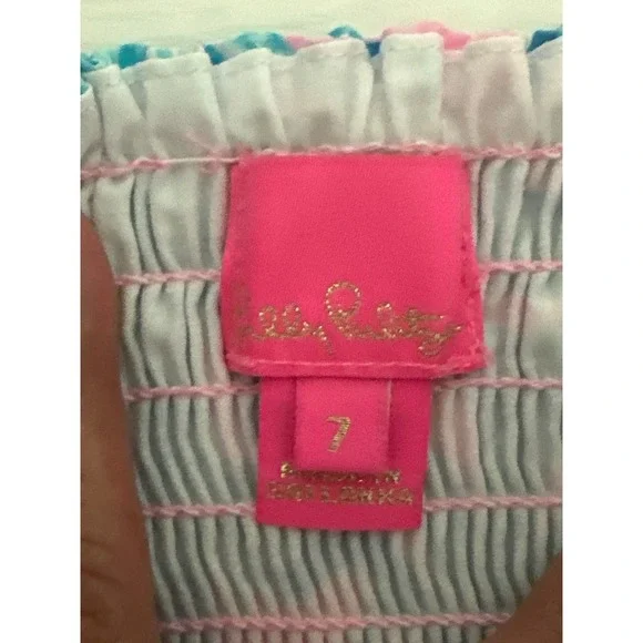 Lilly Pulitzer Kids Smocked Pineapple Sundress - Pink Blue - Size 7 - Picture 2 of 5